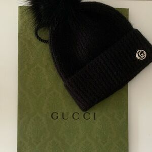 Gucci Black Beanie with Pom Pom